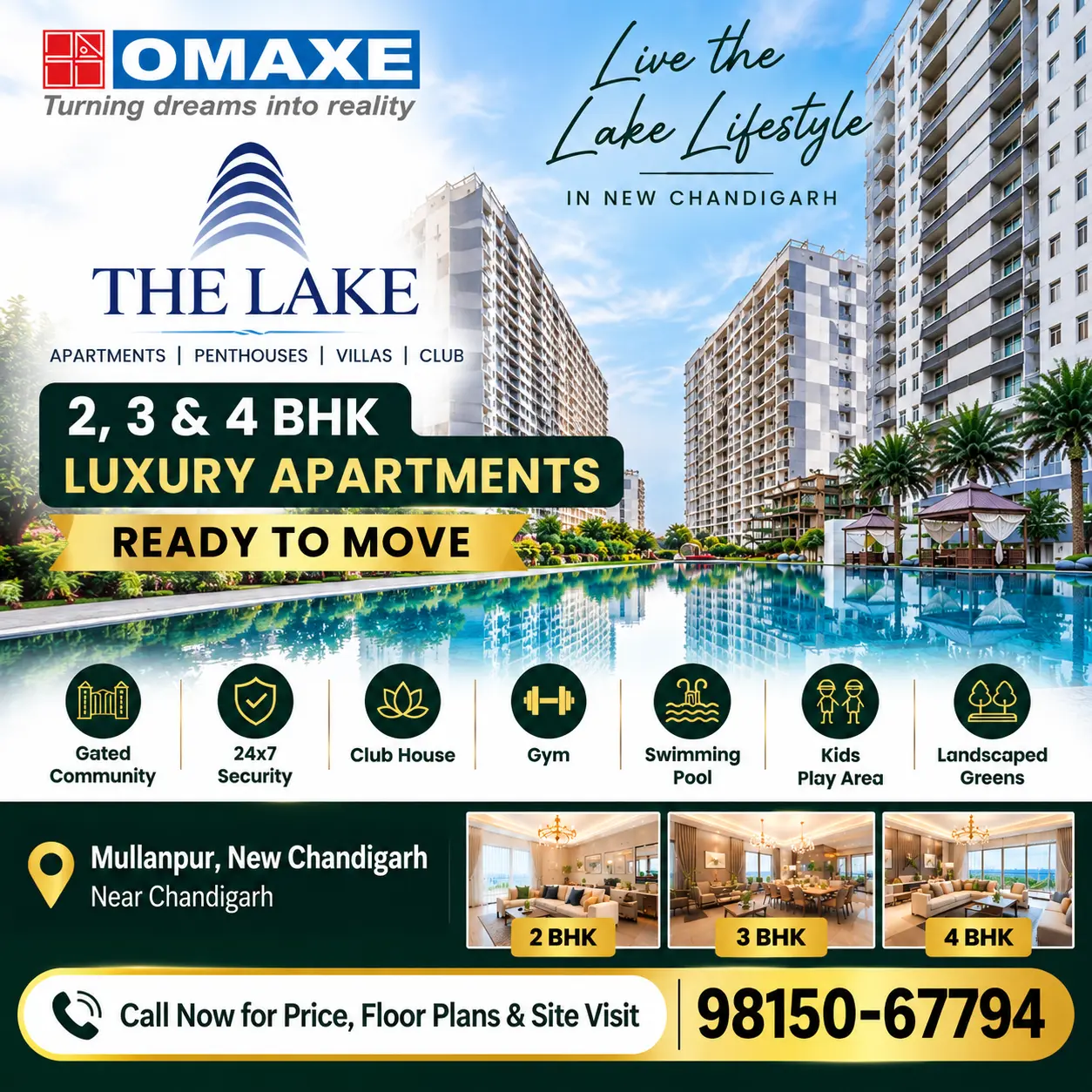 omaxe the lake 2 bhk apartments new chandigarh